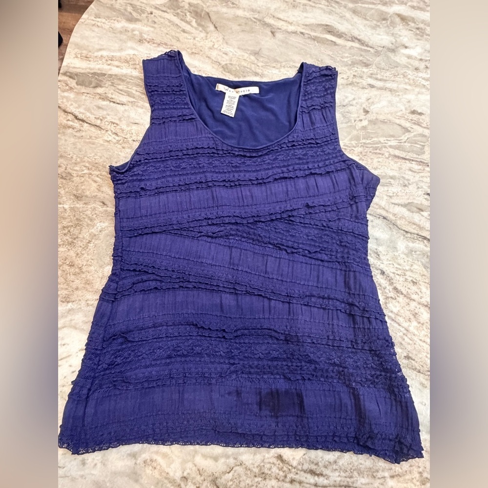 Max Studio Women’s S M Cobalt Blue Lace Ruffle Tiered Tank Top Lined Sleeveless